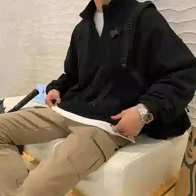 我是大卫 半开襟基础款韩系打底百搭口袋纯色简约卫衣 男女同款