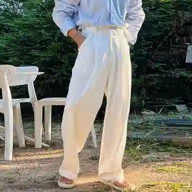 我是大卫 韩版松弛感两侧可调节直筒设计感百搭休闲裤 男女同款 白色