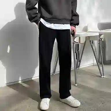 我是大卫 纯色简约垂感阔腿抽绳直筒休闲裤 男女同款