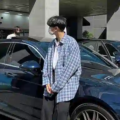 我是大卫 格子高级感痞帅休闲海岛度假风单排扣长袖衬衫 男女同款