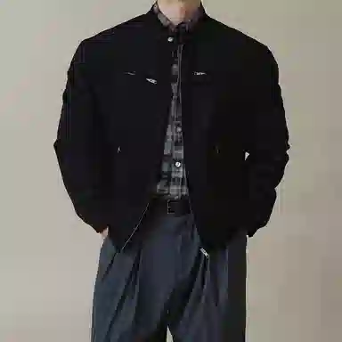 我是大卫 美拉德立领仿麂皮绒重磅复古港风痞帅拉链工装夹克外套 男女同款