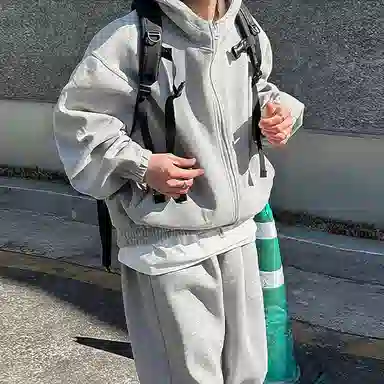 我是大卫 纯色休闲运动韩版开衫外套休闲连帽卫衣 男女同款 灰色