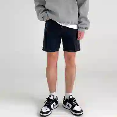 我是大卫 纯色拉链水洗宽松复古直筒宽松牛仔短裤 男女同款