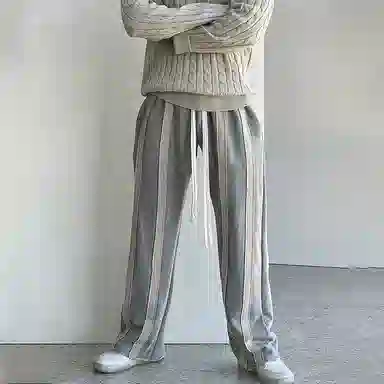 我是大卫 条纹阔腿合身系带休闲裤 男女同款