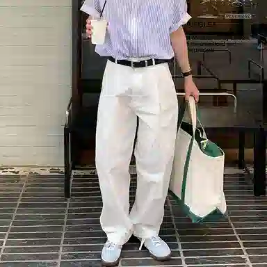 我是大卫 日系复古直筒宽松休闲裤 男女同款 白色