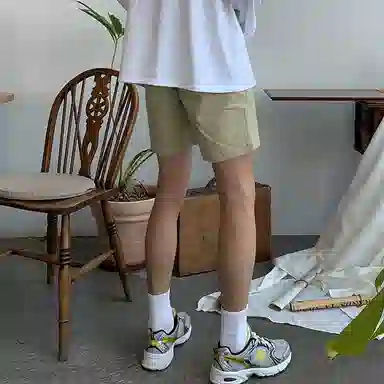 我是大卫 夏季高街潮流潮牌纯色直筒宽松港风百搭五分休闲短裤 男款 卡其色