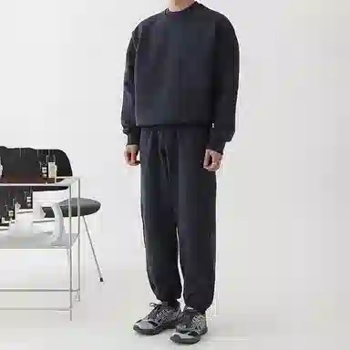 我是大卫 运动宽松圆领潮流休闲束脚卫衣套装 男女同款 藏青色