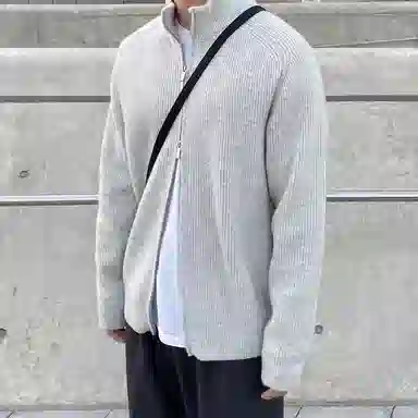 我是大卫 纯色立领双开拉链休闲针织衫 男女同款 浅灰色