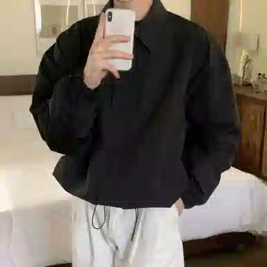 我是大卫 纯色翻领拉链口袋休闲宽松落肩开衫外套夹克 男女同款