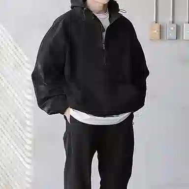 我是大卫 美式半拉链连帽户外纯色百搭夹克外套 男女同款