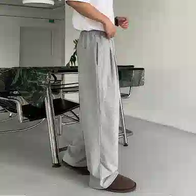 我是大卫 纯色百搭抽绳宽松直筒休闲裤 男女同款