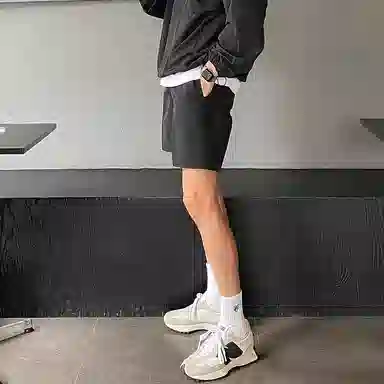 我是大卫 纯色简约抽绳直筒休闲短裤 男女同款