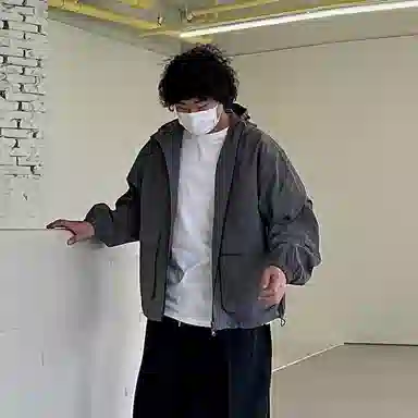 我是大卫 美式运动宽松百搭短款风衣港风工装大口袋连帽夹克外套 通用 深灰色