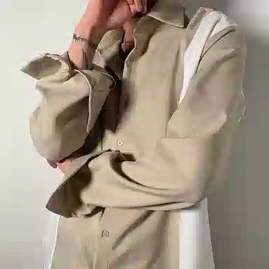 我是大卫 拼色轻薄透气个性宽松长袖衬衫 男女同款