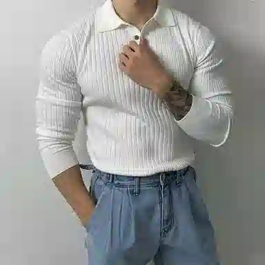 我是大卫 纯色翻领套头休闲百搭长袖针织衫 男女同款