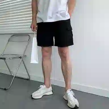 我是大卫 纯色简约宽松抽绳直筒休闲短裤 男女同款