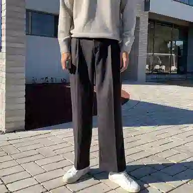 我是大卫 纯色简约合身中腰直筒休闲裤 男女同款