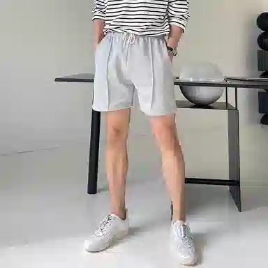 我是大卫 纯色宽松日系直筒系带休闲短裤 男款 灰色