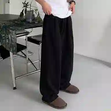 我是大卫 纯色百搭抽绳宽松直筒休闲裤 男女同款