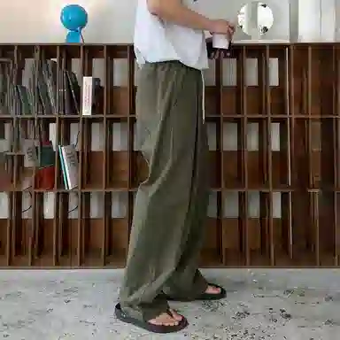 我是大卫 单掐褶松紧腰直筒裤慵懒风设计感宽松百搭休闲裤 男女同款