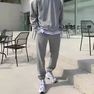 我是大卫 基础简约纯色系带韩系直筒宽松束脚休闲裤 男女同款