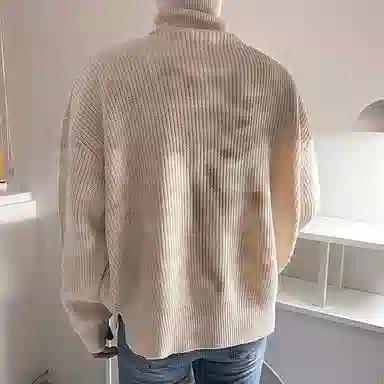 我是大卫 纯色韩系慵懒感保暖加厚宽松休闲长袖针织衫 男女同款 浅卡其色