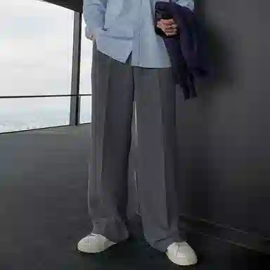 我是大卫 拉链口袋阔腿直筒百搭基础款韩版西裤休闲裤 男女同款