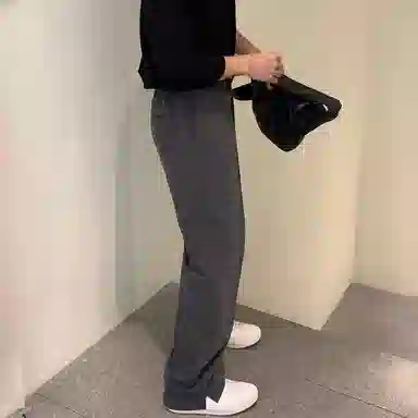 我是大卫 小开叉垂坠感宽松百搭纯色直筒小众设计感休闲裤 男女同款