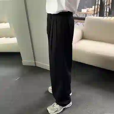 我是大卫 基础纯色垂坠感拖地直筒休闲裤 男女同款