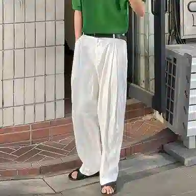 我是大卫 冰丝垂感直筒宽松透气慵懒风褶皱阔腿休闲裤 男女同款