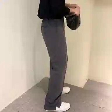 我是大卫 小开叉垂坠感宽松百搭纯色直筒小众设计感休闲裤 男女同款