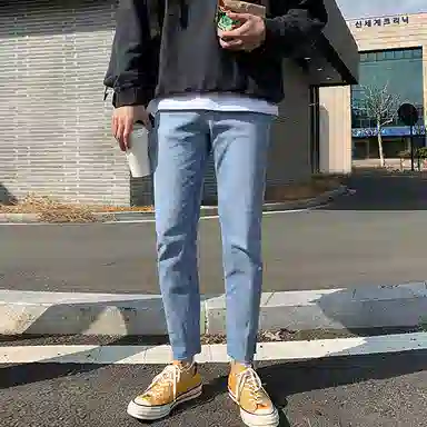 我是大卫 直筒休闲百搭九分牛仔裤 男女同款 蓝色