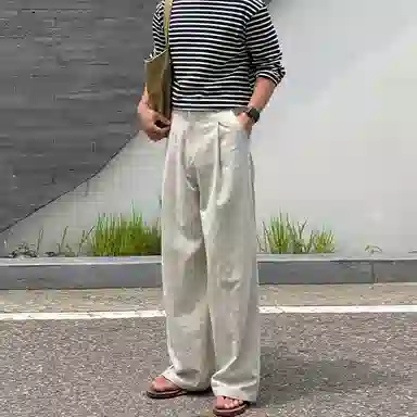 我是大卫 直筒垂感高腰拖地宽松休闲裤 男女同款 杏色