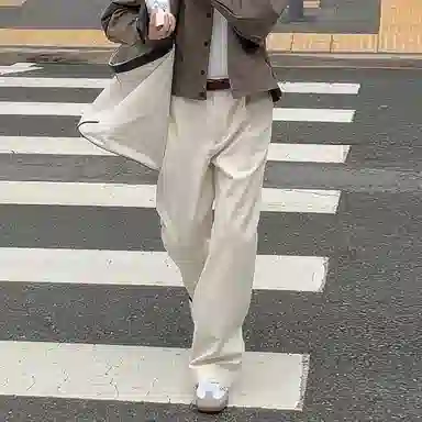 我是大卫 时尚复古百搭直筒垂感拖地休闲裤 男女同款 杏色