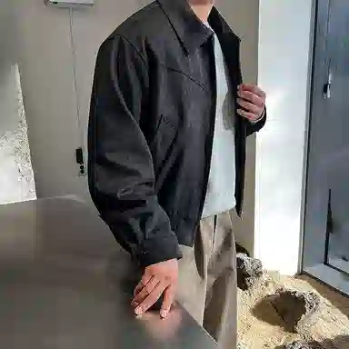 我是大卫 美式复古麂皮绒美拉德短款机车飞行夹克外套 男女同款