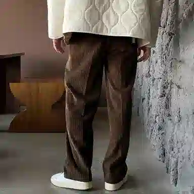 我是大卫 复古纯色直筒宽松休闲裤 男女同款 棕色