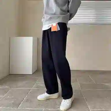 我是大卫 直筒宽松中腰牛仔裤 男女同款 蓝黑色