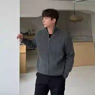 我是大卫 拉链立领美式休闲运动针织衫 男女同款