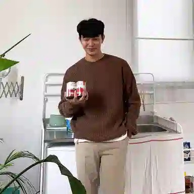 我是大卫 纹理复古打底慵懒感长袖针织衫 男女同款