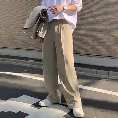 我是大卫 拉链口袋阔腿直筒百搭基础款韩版西裤休闲裤 男女同款