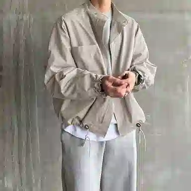 我是大卫 休闲多口袋拉链工装教练立领宽松夹克 男女同款 白灰色