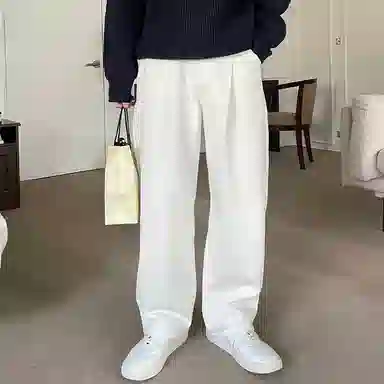 我是大卫 宽松纯色直筒休闲裤 男女同款 白色