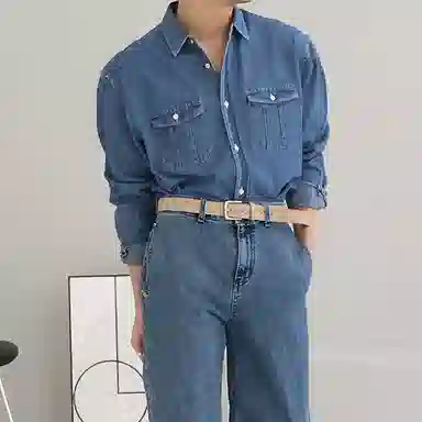 我是大卫 韩系休闲时尚高级感痞帅宽松牛仔长袖衬衫 男女同款