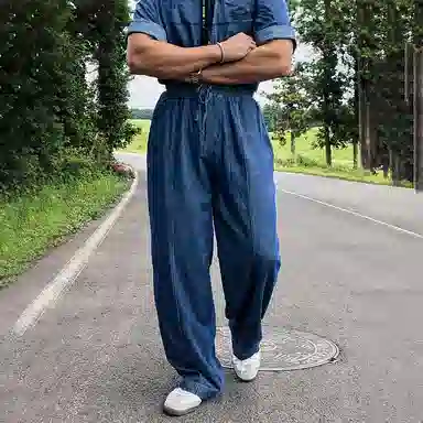 我是大卫 直筒复古个性薄款高街做旧水洗牛仔裤 男款 蓝色