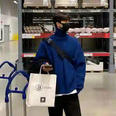 我是大卫 高领休闲慵懒感宽松韩版百搭潮牌纯色针织衫 男女同款