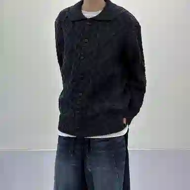 我是大卫 日系纯色百搭翻领开衫韩版宽松加厚长袖针织衫 男女同款