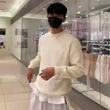 我是大卫 文艺风简约基础款休闲打底纹理感宽松针织衫 男女同款