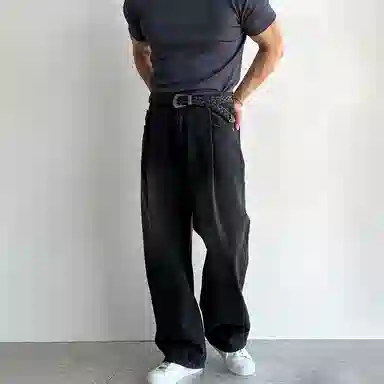 我是大卫 复古水洗做旧宽松休闲牛仔裤 男女同款