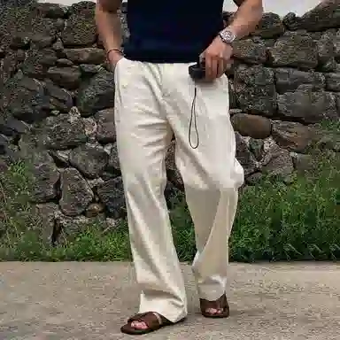 我是大卫 单褶皱纯色百搭直筒阔腿裤韩版高腰拖地长休闲裤 男女同款