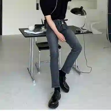 我是大卫 美式复古水洗直筒九分牛仔裤 男女同款